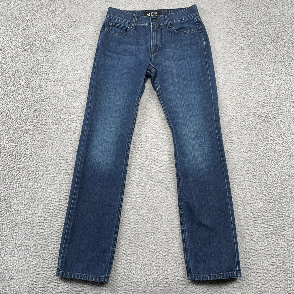 Rude Jeans Mens 28x32 Blue Slim Straight Solid 100% Cotton Denim Casual Pants